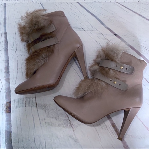 REBECCA MINKOFF Leather High Heel Fur Trimmed Boot - Picture 1 of 7